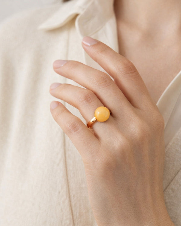 Amber ring, gold-plated silver 925 "Sun landscape"