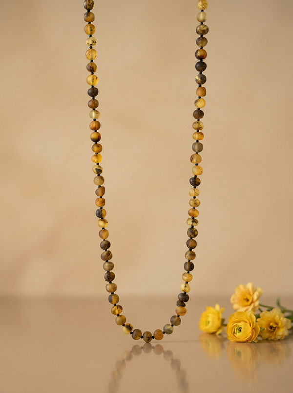 Amber necklace 51cm, gold-plated silver 925 "Bellum dandelion"