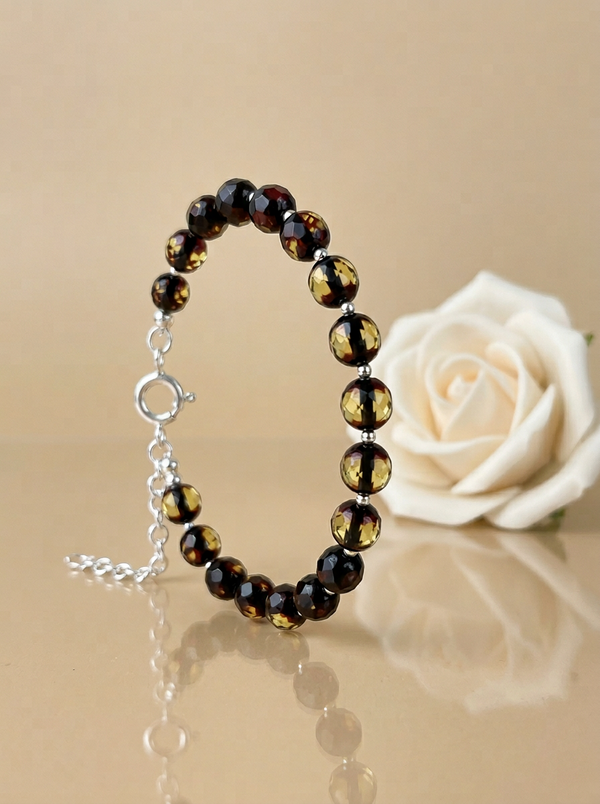 Facetuoto gintaro apyrankė sidabras arba auksuotas sidabras 925 "Kristalai"