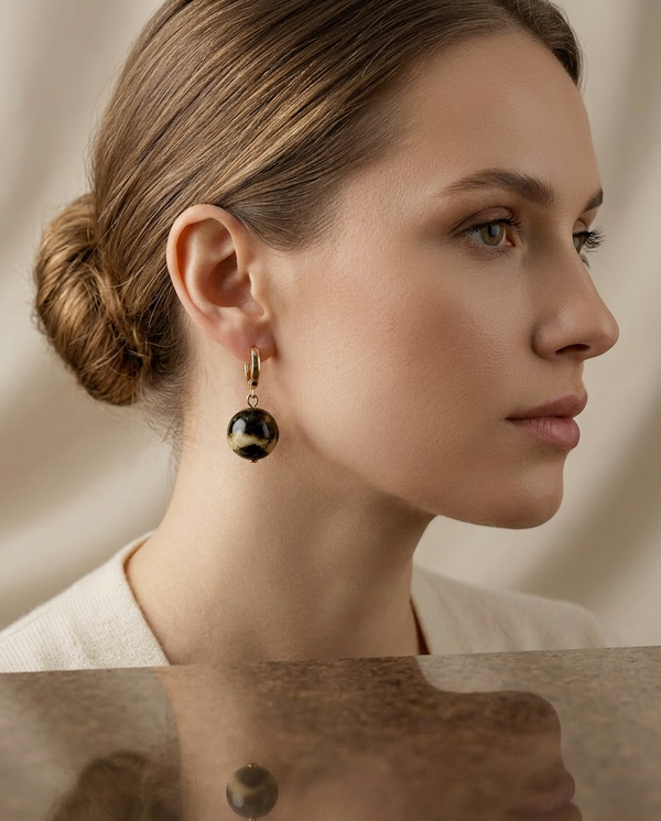 Amber earrings, gold-plated silver 925 "Landscape"