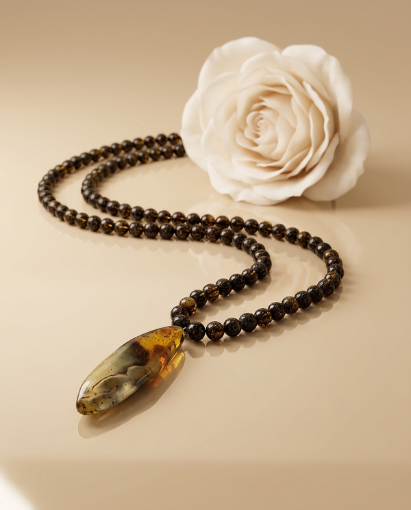 Amber necklace 51cm, gold-plated silver 925 "Bellum dandelion"