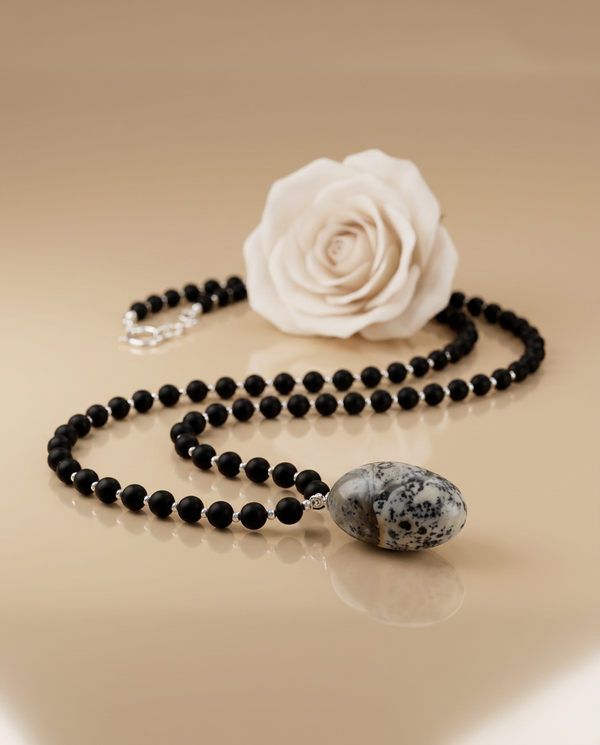 Amber necklace 51cm, gold-plated silver 925 "Bellum dandelion"