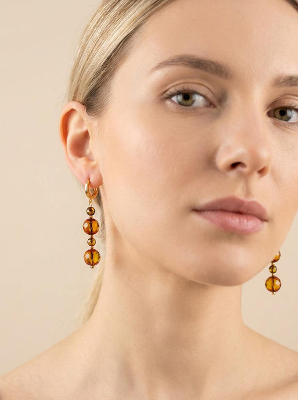 Gintaro auskarai, auksuotas sidabras 925 "Baltijos saulė"