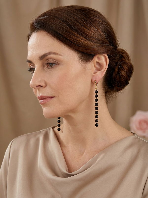 Gintaro auskarai, auksuotas sidabras 925 "Nakties lietus"