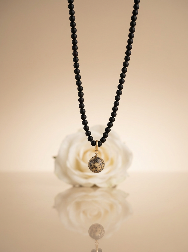 Black matte amber necklace 43cm "World"
