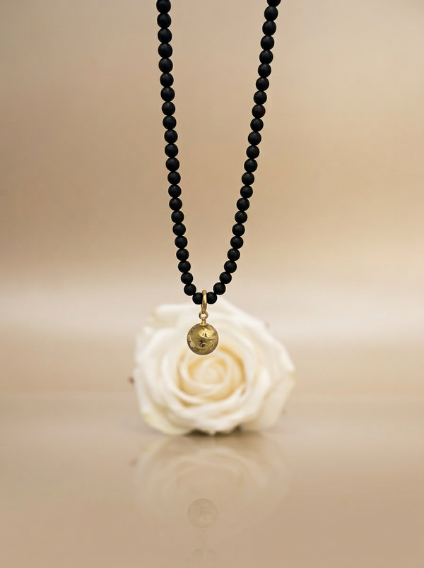 Black matte amber necklace 43cm "World"