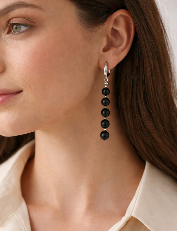 Black amber earrings, silver 925 "Cherry drops"
