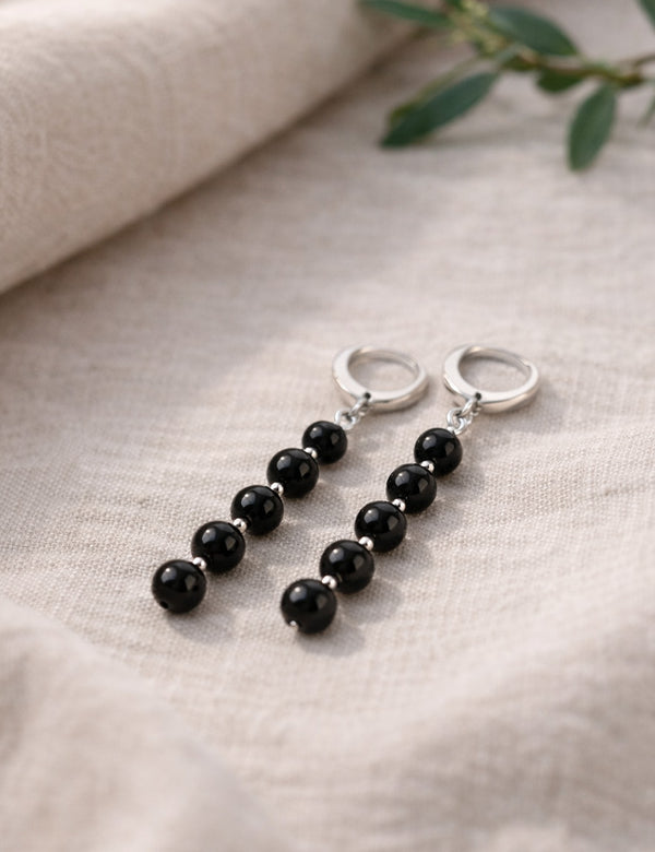 Black amber earrings, silver 925 "Cherry drops"