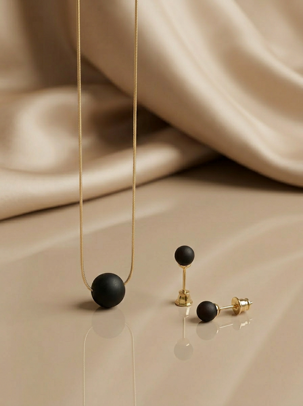 juodo gintaro auskarai ir pakabukas