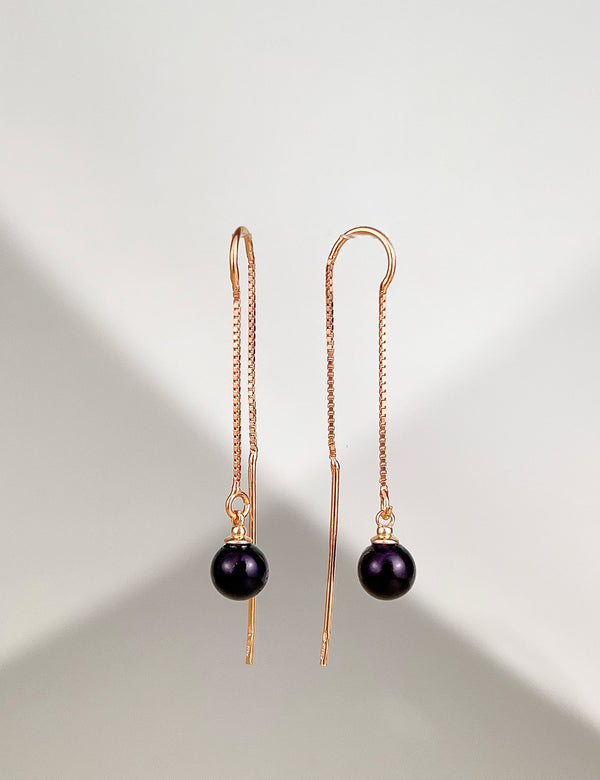 Juodo gintaro auskarai, auksuotas sidabras 925 "Shiny berry"