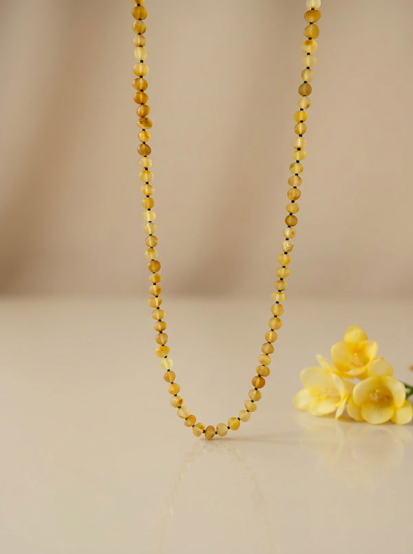 Amber necklace 51cm, gold-plated silver 925 "Bellum dandelion"