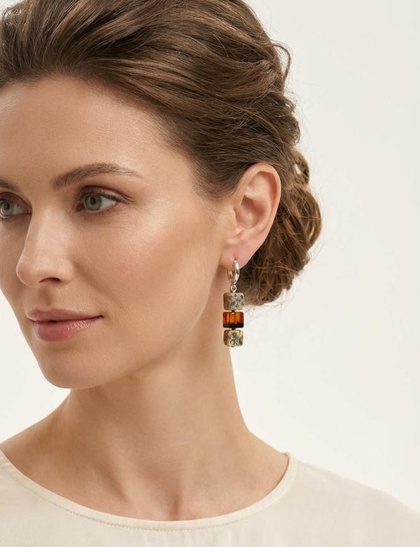 Gintaro auskarai, sidabras 925 "Tyli Baltija"