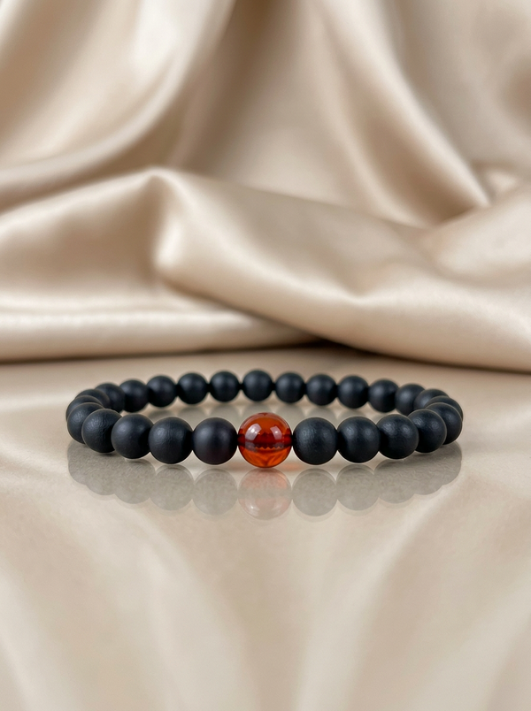 Black amber bracelet with brown amber insert "Honey"
