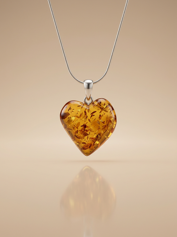 Gintaro širdis, sidabras 925 "Saldi meilė"