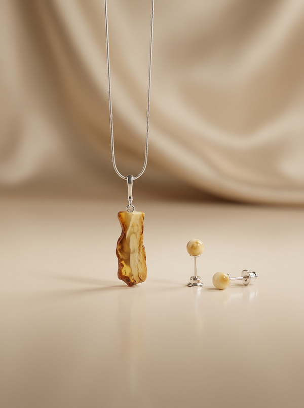 Blizgus gintaro rinkinys, sidabras 925 "Pasaka"