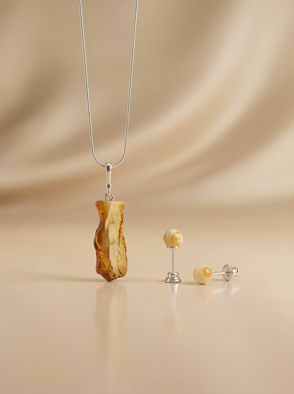 Blizgus gintaro rinkinys, sidabras 925 "Pasaka"