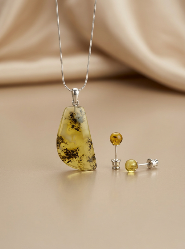 Shiny amber set, silver 925 "Poem"