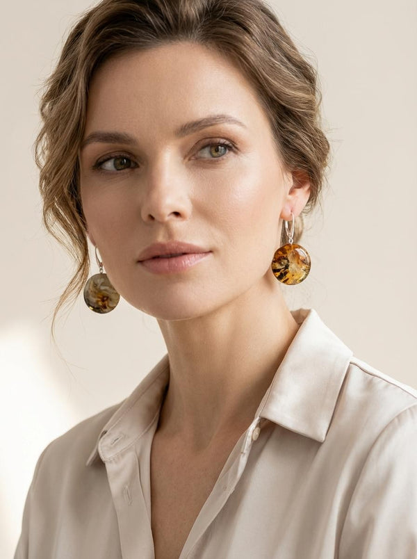 Gintaro auskarai, sidabras 925 "Energija"