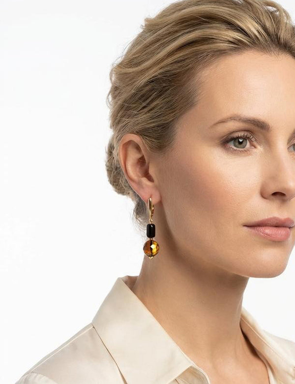 Gintaro auskarai, auksuotas sidabras 925 "Švytinti naktis"