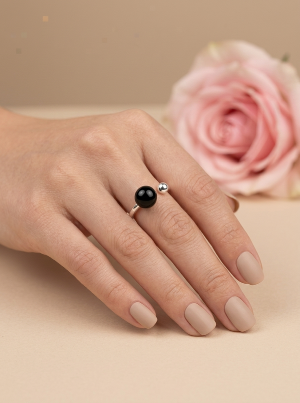 Gintarinis žiedas, sidabras 925 "Nakties vyšnia"