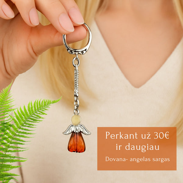 Gintarinis angelas sargas -  raktų pakabukas