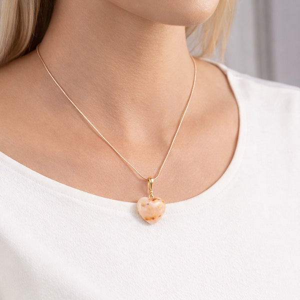 Gintaro širdis, auksuotas sidabras 925 "Amžinas ryšys"