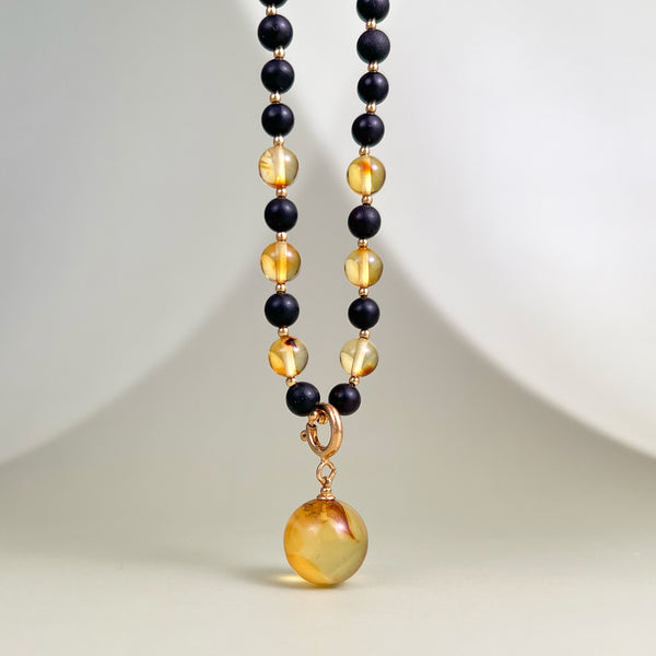 Gintaro vėrinys 52.5cm, auksuotas sidabras 925 "Šviesos šaltinis"