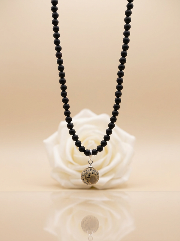 Black matte amber necklace 43cm "World"
