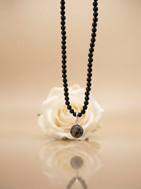 Black matte amber necklace 43cm "World"