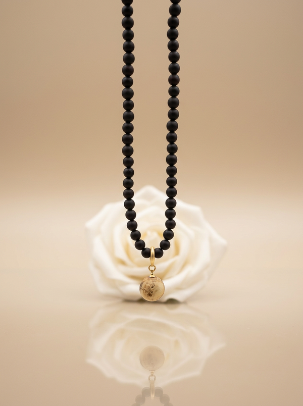 Black matte amber necklace 43cm "World"