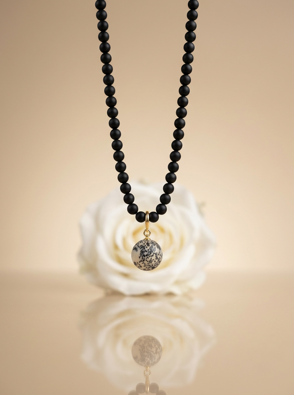 Black matte amber necklace 43cm "World"