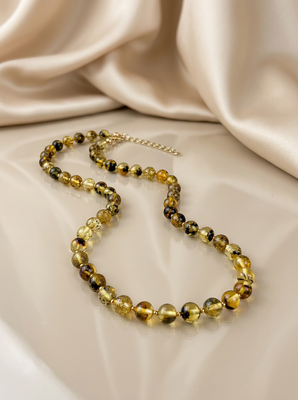 Clear amber necklace 45- 49cm, GOLD-PLATED SILVER or SILVER 925 "Gallaxy"