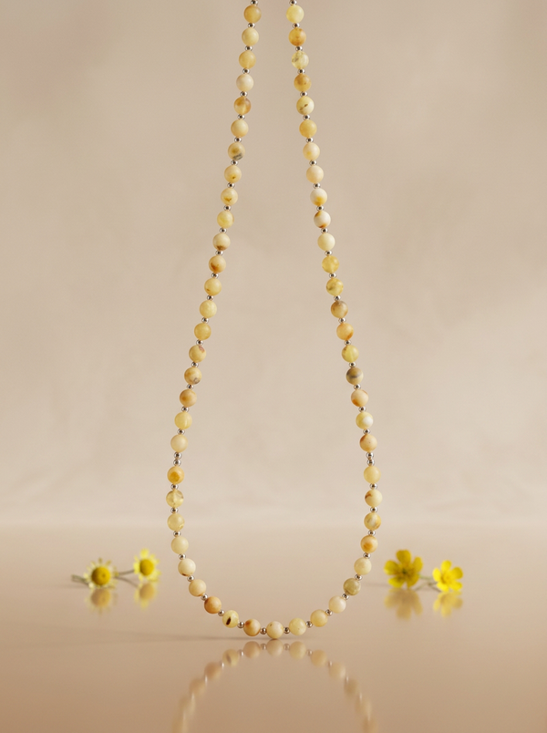 Amber necklace 51cm, gold-plated silver 925 "Bellum dandelion"