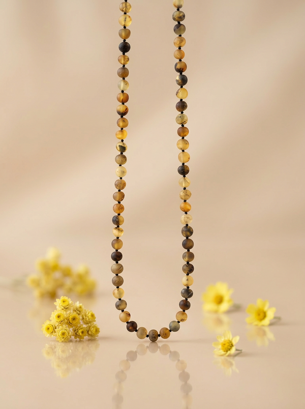 Amber necklace 51cm, gold-plated silver 925 "Bellum dandelion"