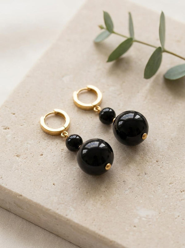 Gintaro auskarai, auksuotas sidabras 925 "Nakties akordai"