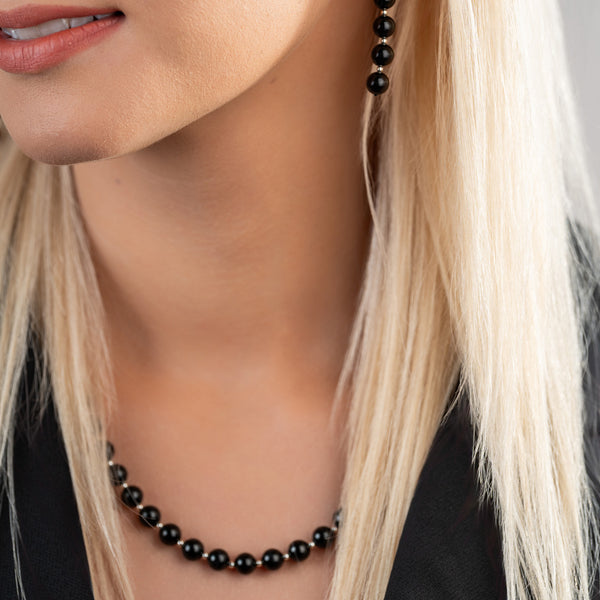 Juodas gintaro vėrinys 48cm, sidabras 925 "Cherry Focus"