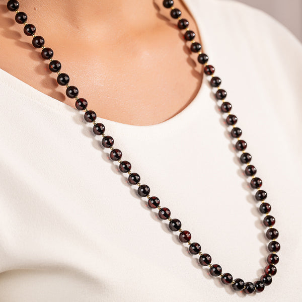 Juodas gintaro vėrinys 70cm, sidabras 925 "Cherry Grace"