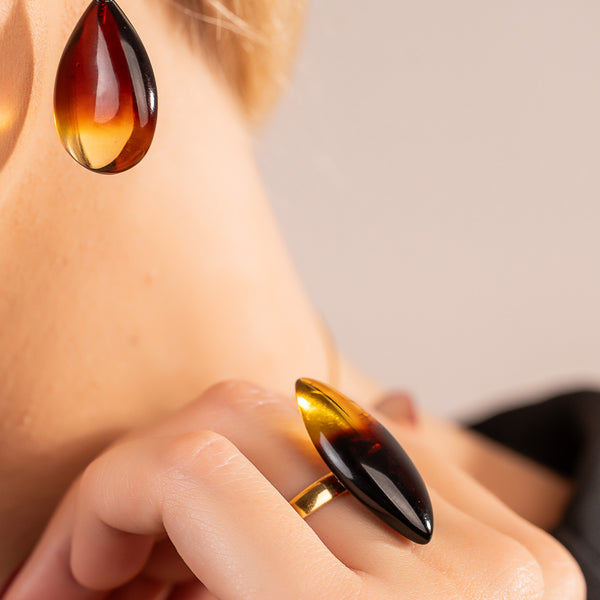 Gintaro žiedai, auksuotas sidabras arba sidabras 925 "Ryto žara"