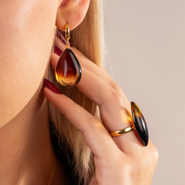 Gintaro rinkinys, auksuotas sidabras 925 "Brėkštanti aušra"