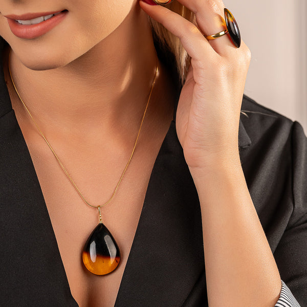 Gintaro rinkinys, auksuotas sidabras 925 "Brėkštanti aušra"