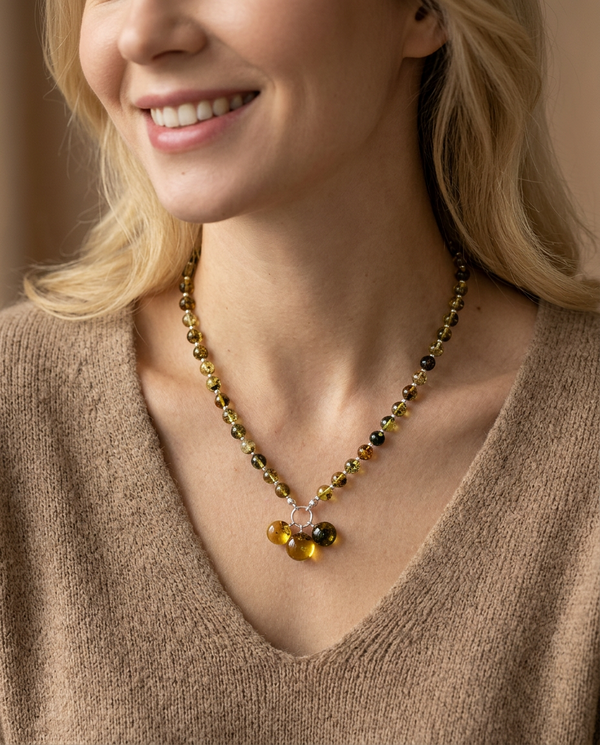 Amber necklace 51cm, gold-plated silver 925 "Bellum dandelion"