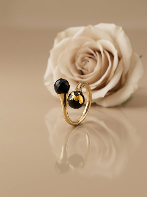 Dvigubas facetuotas gintaro žiedas, SIDABRAS arba AUKSUOTAS SIDABRAS 925 "Kibirkštis"