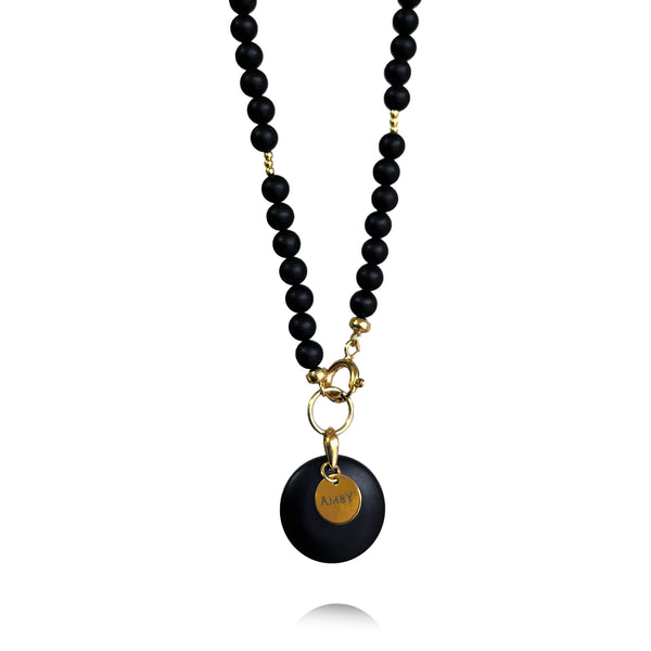 Juodo gintaro vėrinys 47cm "Bellum medallion"