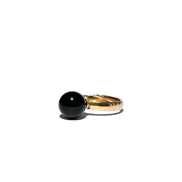 Juodas blizgus gintaro žiedas, SIDABRAS/AUKSUOTAS  925 "Cherry"